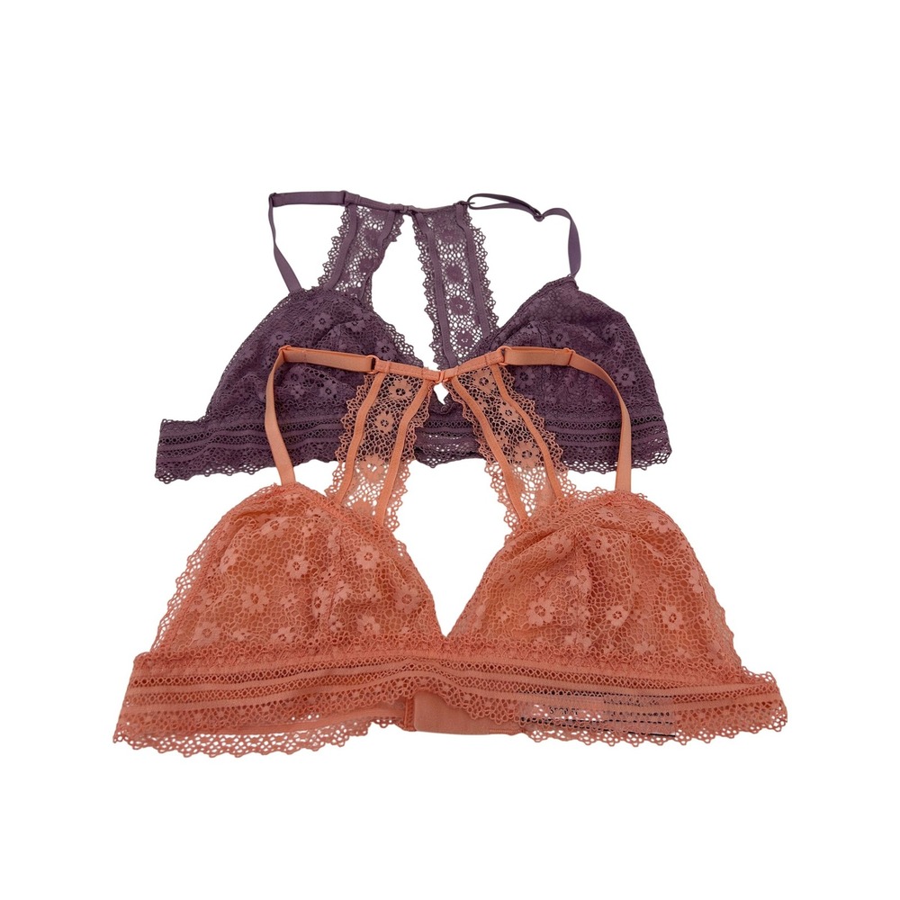 Victoria's Secret Lace Racerback Bralette Set‎ Plum Purple Coral Pink Size Large